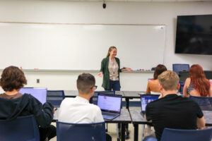 A teacher in front of the class